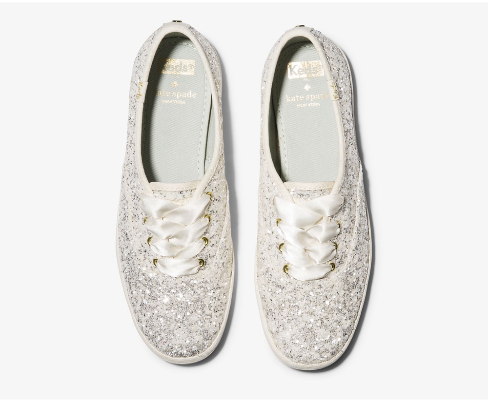 Tenis Keds Mujer Blancos - Kate Spade New York Champion Glitter - 0584-UCFIM